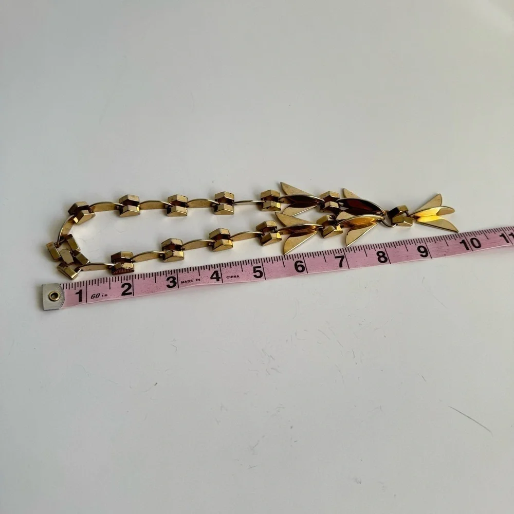 Vintage Modernist Necklace Gold Tone Retro Geometric 60s Collar Bib Runway Piece